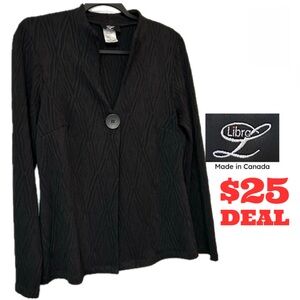 Libra Made in Canada Diamond Textured Black Knit Cardigan Jacket Size L